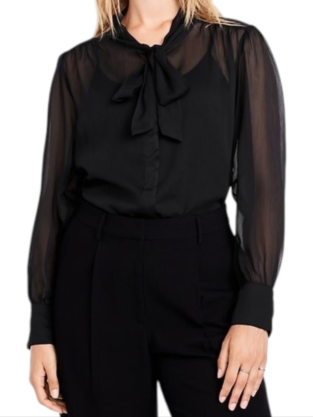 Old Navy Black Sheer Tie-Neck Blouse